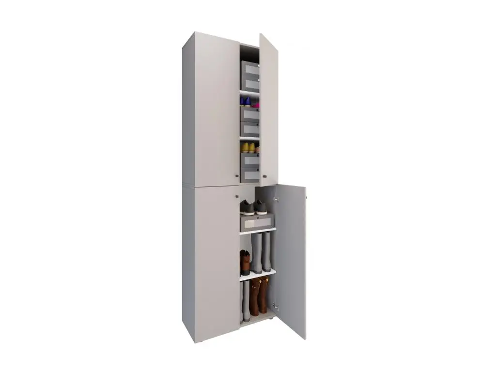 VCM XL bois Grande armoire à chaussures Grande botte Meuble d'entrée Lona 6 compartiments Portes battantes (Gris)
