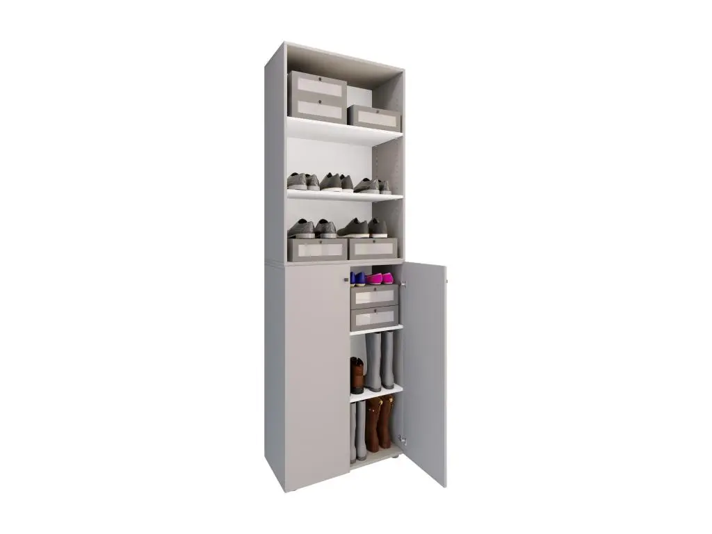 VCM XL bois Grande armoire à chaussures Grande botte Meuble d'entrée Lona 6 compartiments (Gris)