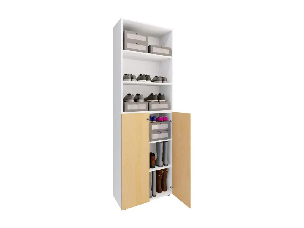 VCM XL bois Grande armoire à chaussures Grande botte Meuble d'entrée Lona 6 compartiments (blanc / hêtre)