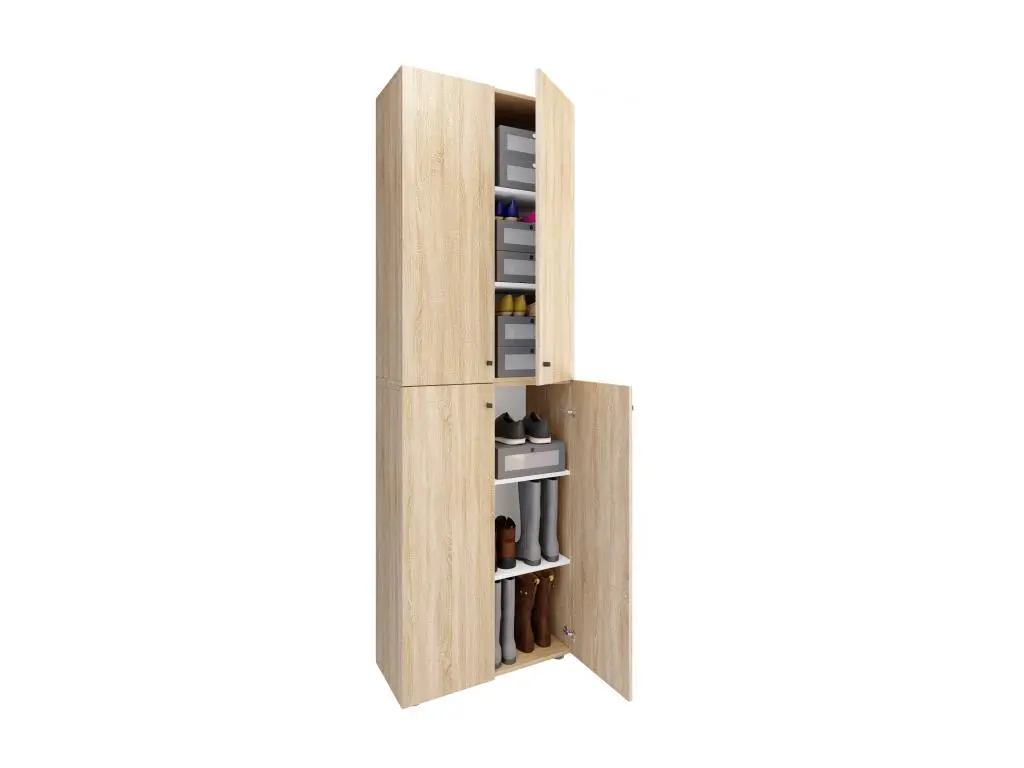 VCM XL Bois Grande armoire à chaussures Grande botte Meuble d'entrée Lona 6 compartiments Portes battantes (Chêne Sonoma)