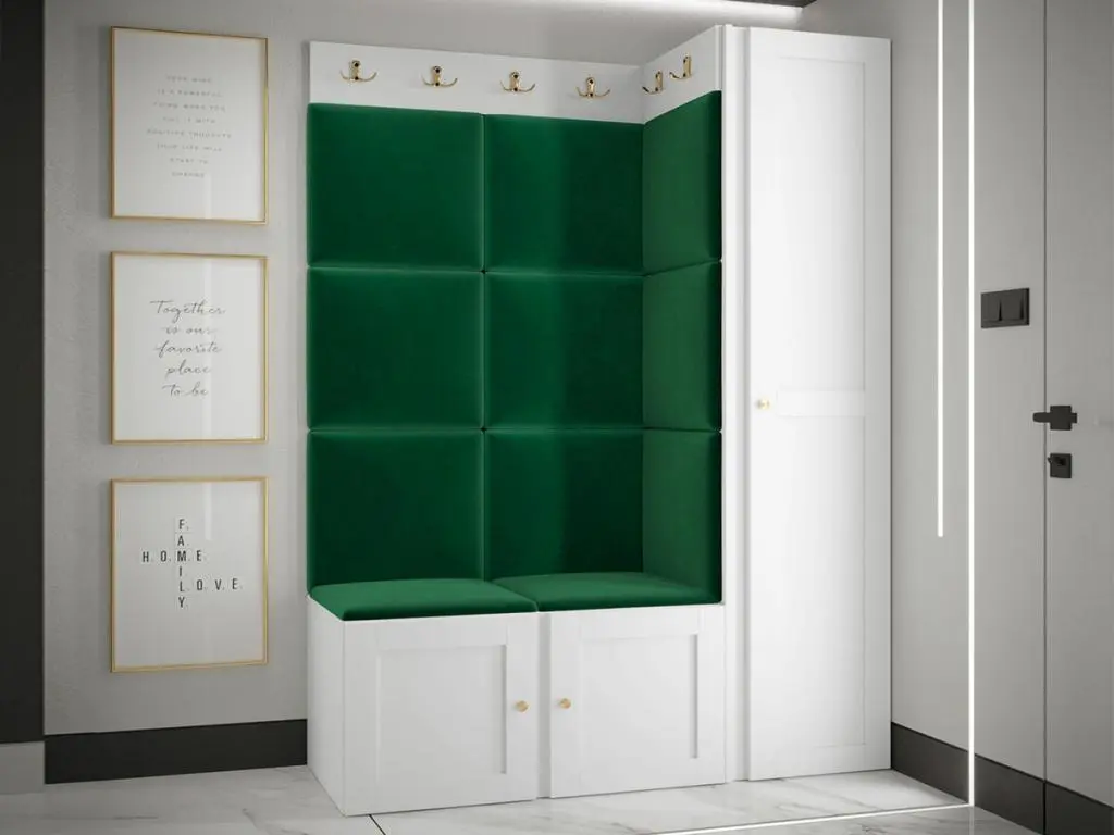 Meuble d'entrée Hartford 377, 186x124x46cm, Vert|Blanc, Stratifié|Tapisserie|MDF