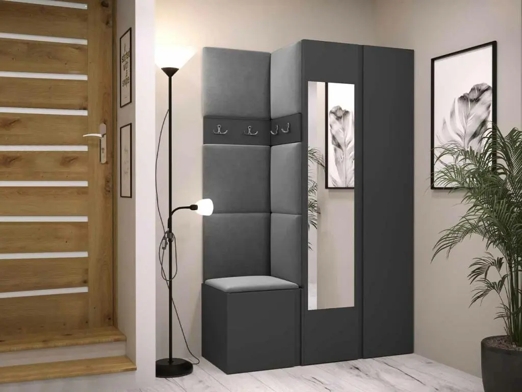 Meuble d'entrée Hartford 350, 186x116x44cm, Miroir, Graphite, Stratifié|Tapisserie