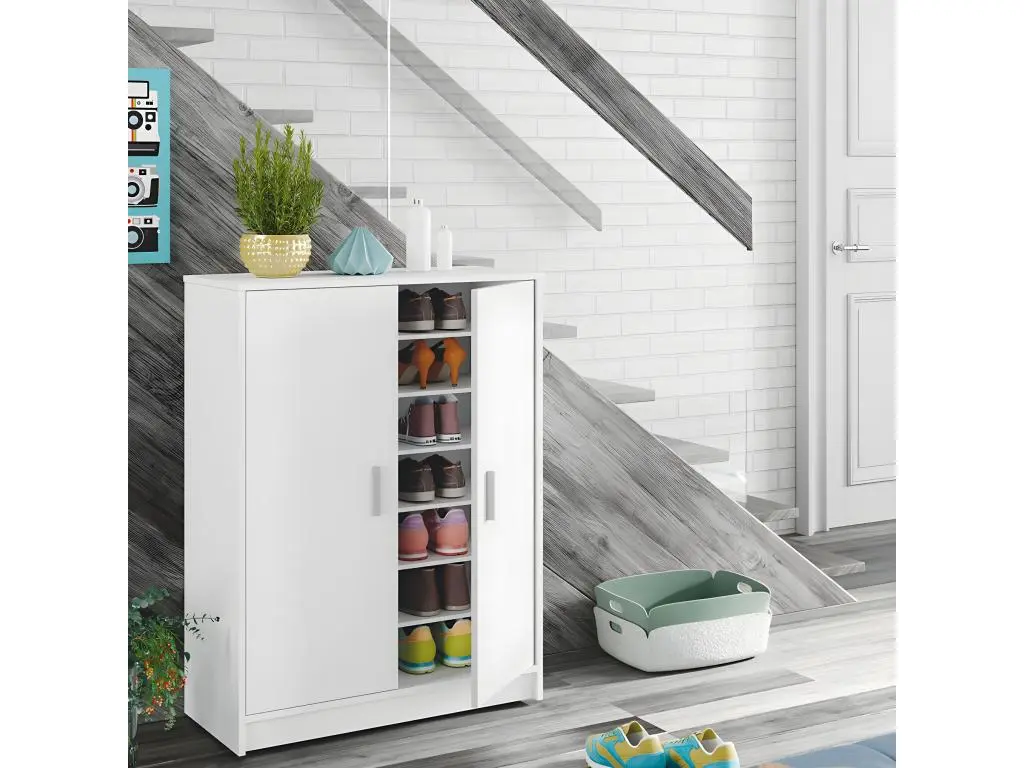 Armoire à chaussures 2 portes et 6 tablettes de rangement Basic - L101 cm