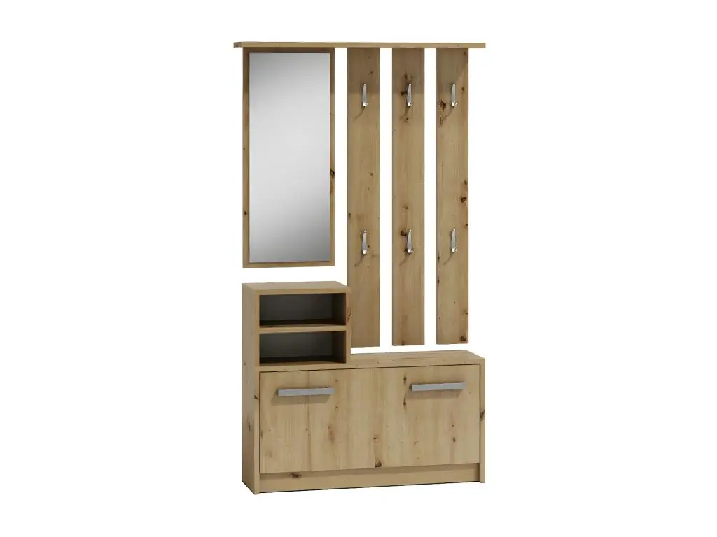 VITTORIA - Meuble d'entrée contemporain 6 crochets + miroir + rangement chaussures 180x85x24 - Vestiaire - Aspect bois