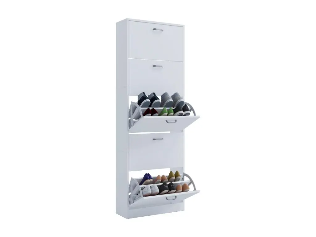 VCM bois Etagère à chaussures basculante Armoire à chaussures basculante 5 abattants Sipos XL (Blanc)