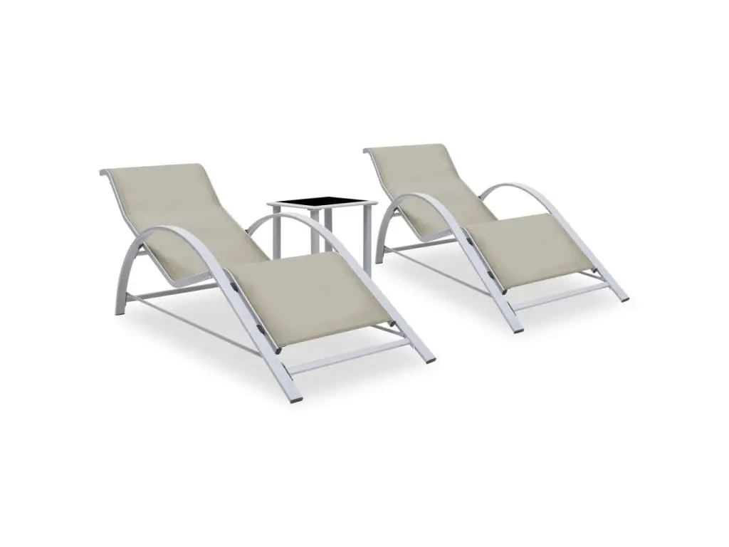 Lot de 2 transats chaise longue bain de soleil lit de jardin terrasse meuble d'extérieur avec table aluminium crème 02_0012073