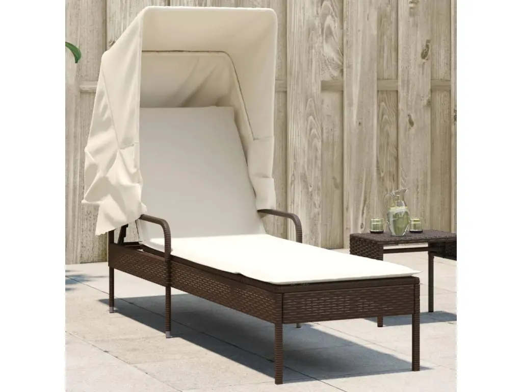 Chaise longue avec auvent marron résine tressée