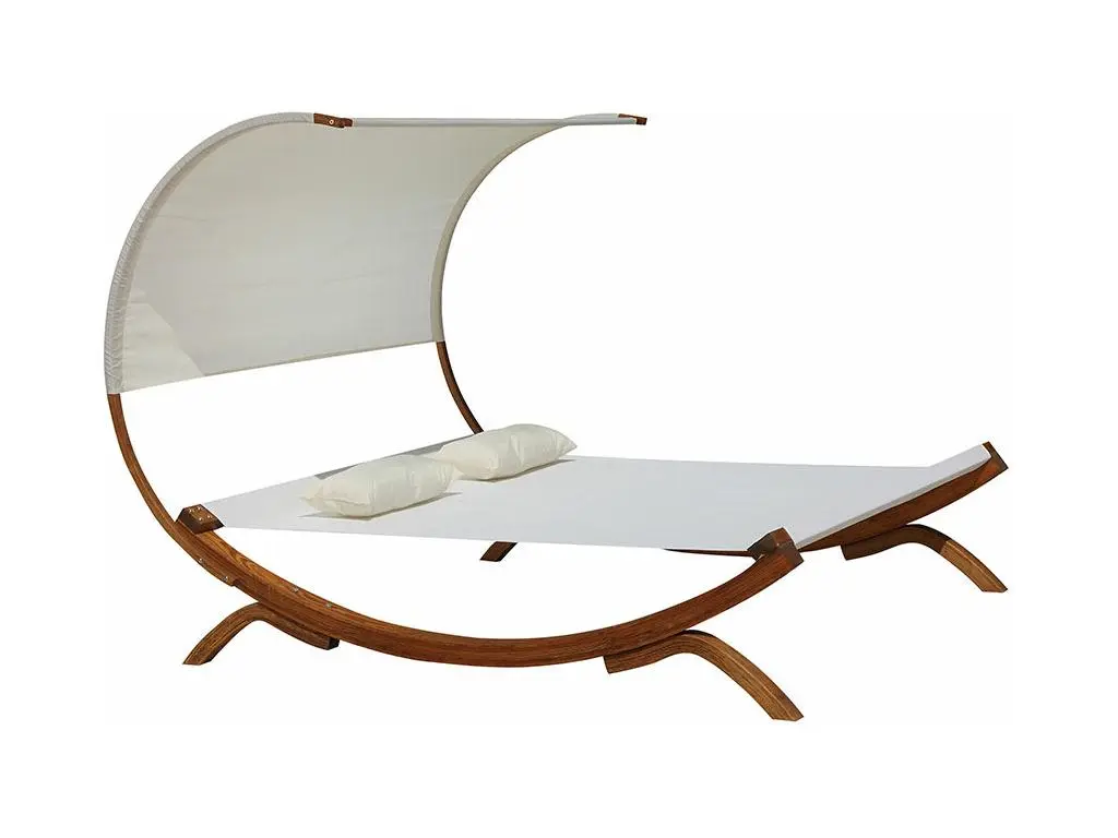 Bora-bora : hamac sur pieds bois 2 personnes 195 x 180 cm en textilène écru