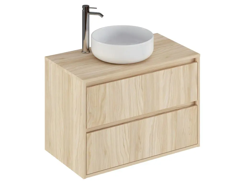 Meuble de salle de bain en mélamine coloris placage naturel - Longueur 80 x profondeur 45 x Hauteur 55 cm
