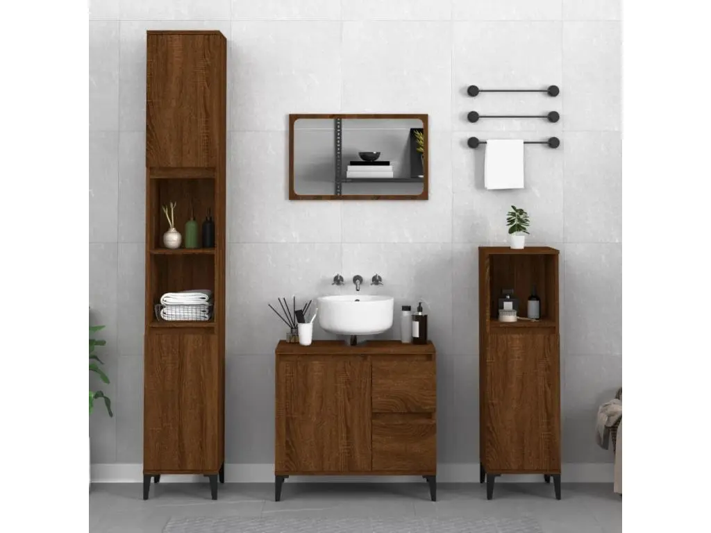 Armoire de bain chêne marron 30x30x190 cm bois d'ingénierie