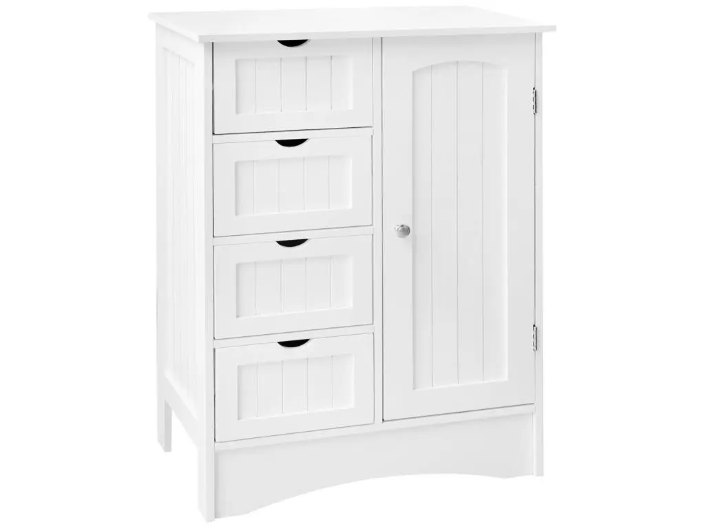 Armoire salle de bain commode avec 4 tiroirs et porte blanc robuste 55x81x30 cm