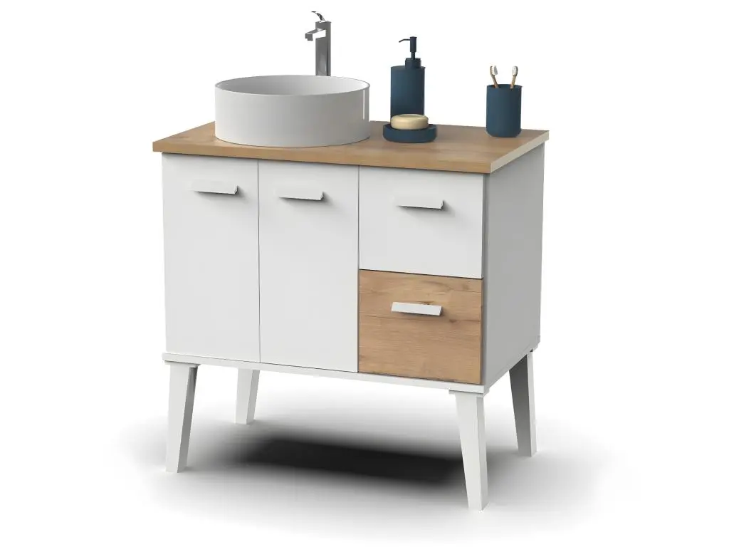 Meuble vasque pour salle de bain vasque coloris blanc, chêne - L. 82 x L. 50 x H. 80 cm