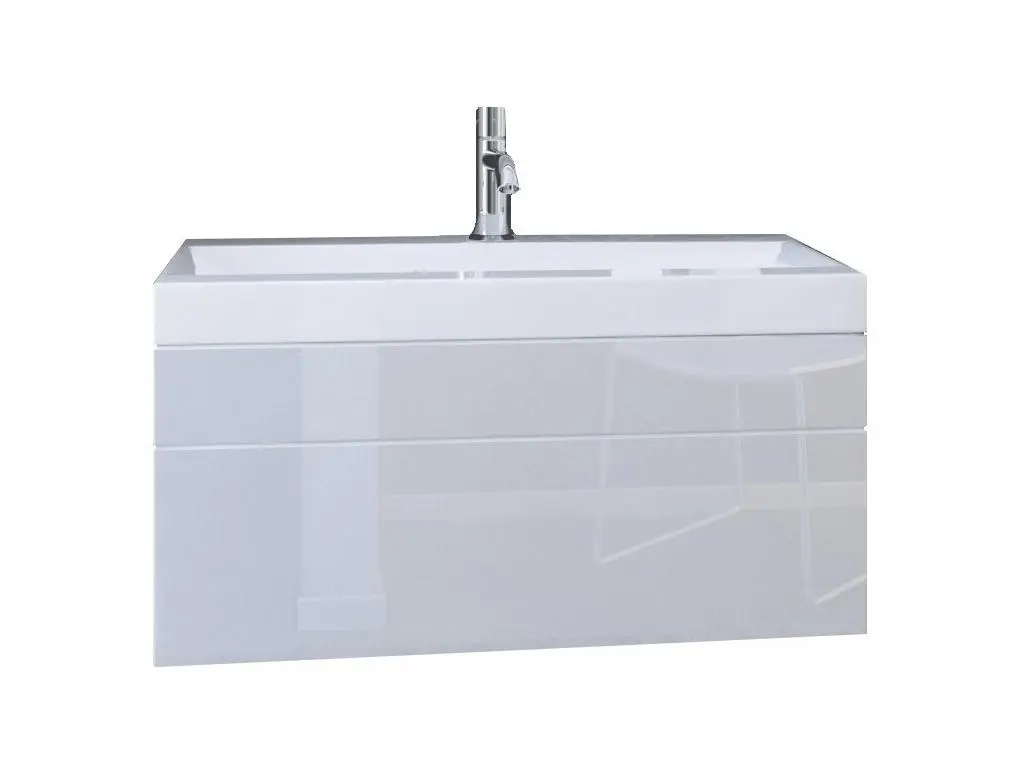 Meuble sous vasque suspendu collection RAVEN, coloris blanc mat et blanc brillant, idéal pour une salle de bain design