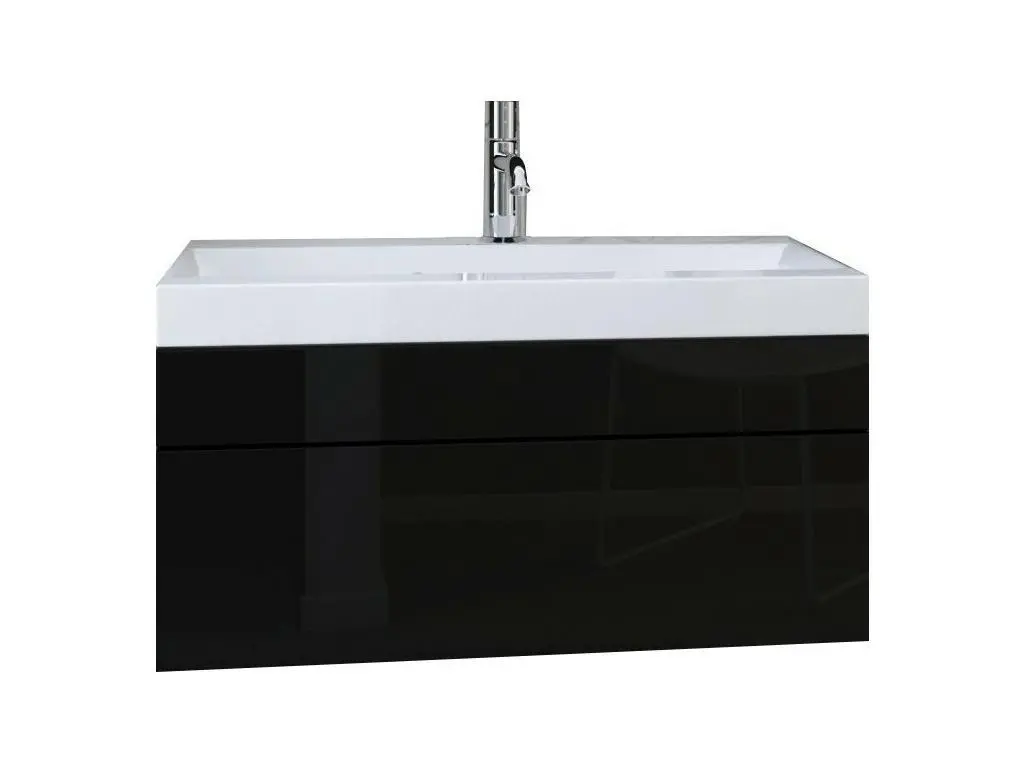 Meuble sous vasque suspendu collection RAVEN, coloris noir mat et noir brillant, idéal pour une salle de bain design