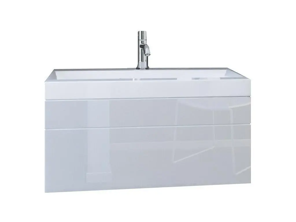 Meuble sous vasque 80cm suspendu collection RAVEN, coloris blanc mat et brillant, avec vasque et siphon inclus
