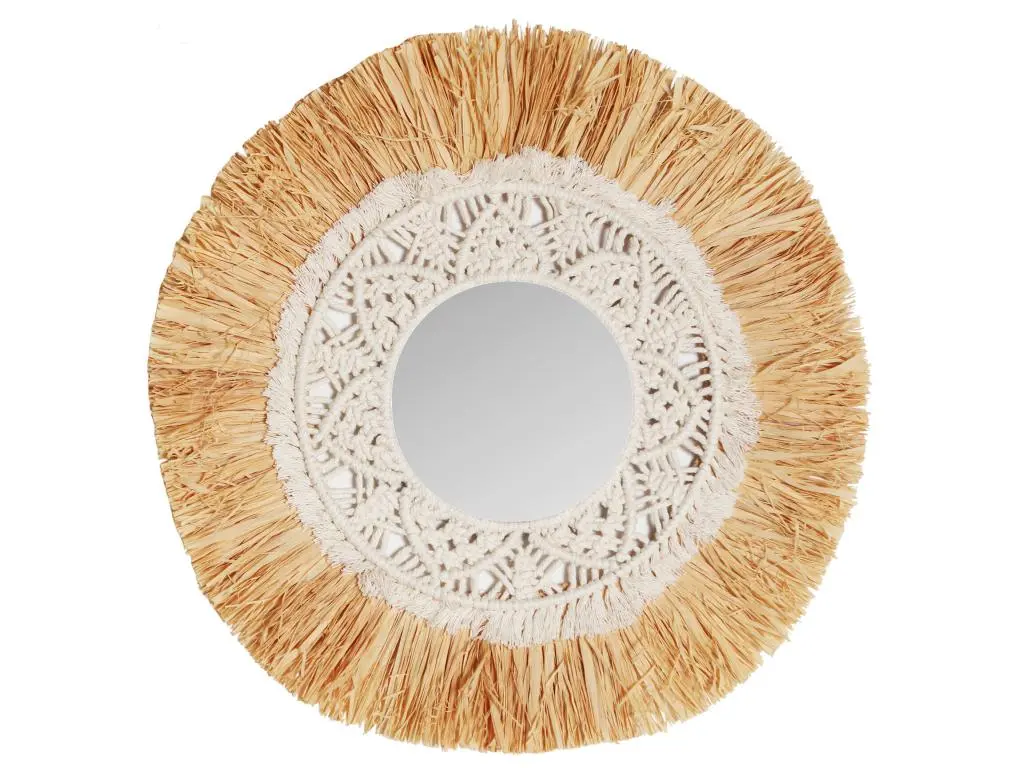 Miroir en raphia naturel et corde 45x1x45