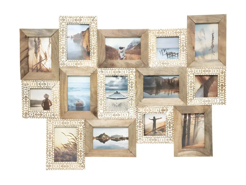 Pêle-mêle Multivues 14 photos en Bois de Manguier sculpté 82 x 61 cm