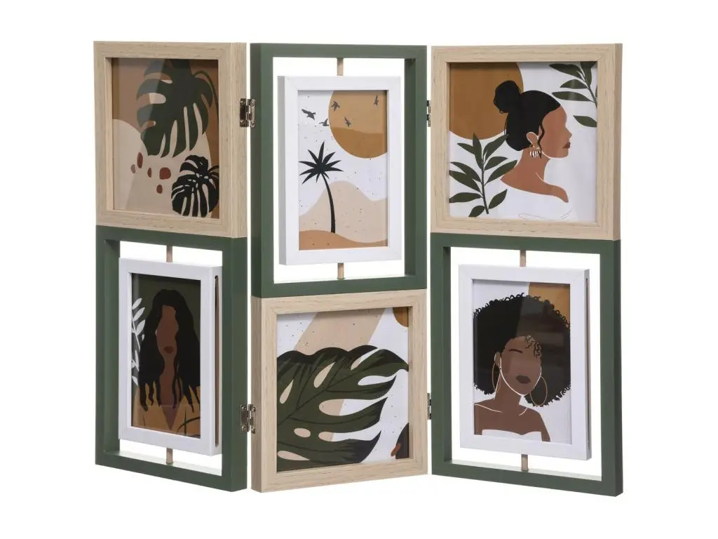 Pêle-mêle Multivues pliable 6 photos en Bois et Verre 52 x 39.3 cm