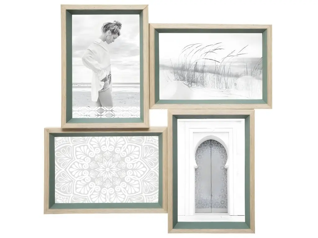 Atmosphera Cadre Pêle-mêle Multivues 4 Photos en bois et verre 31 x 31 cm