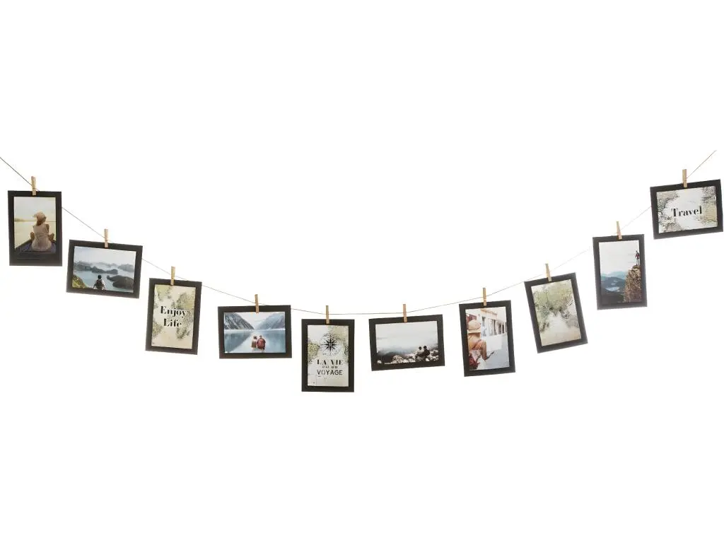 Pèle mêle 10 Cadre photos 10 x 15 cm à suspendre avec pinces et corde