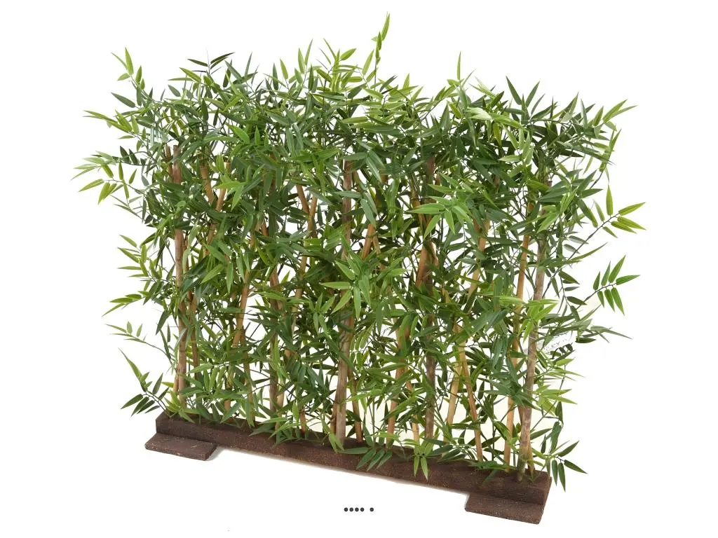 Bambou feuillage PE anti UV en Haie sur socle bois L110cm H90cm Vert - choisissez votre hauteur: H 90 cm - couleur: Vert