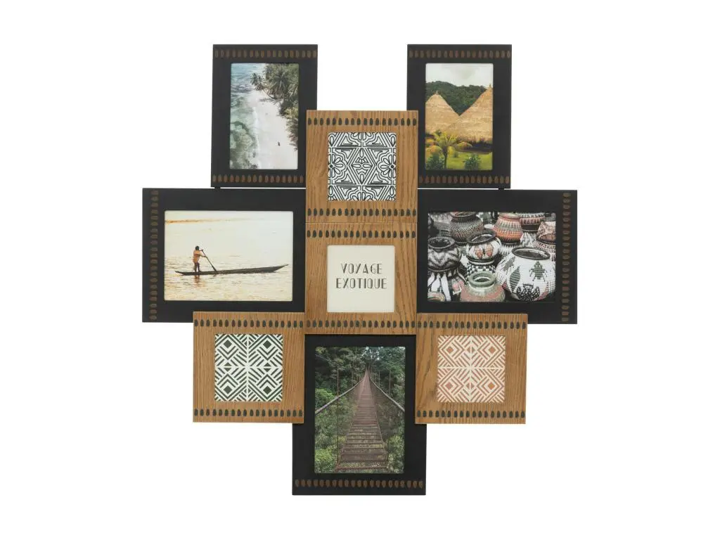 Pêle-mêle Multivues 9 Photos en bois motifs gravés 57 x 60 cm