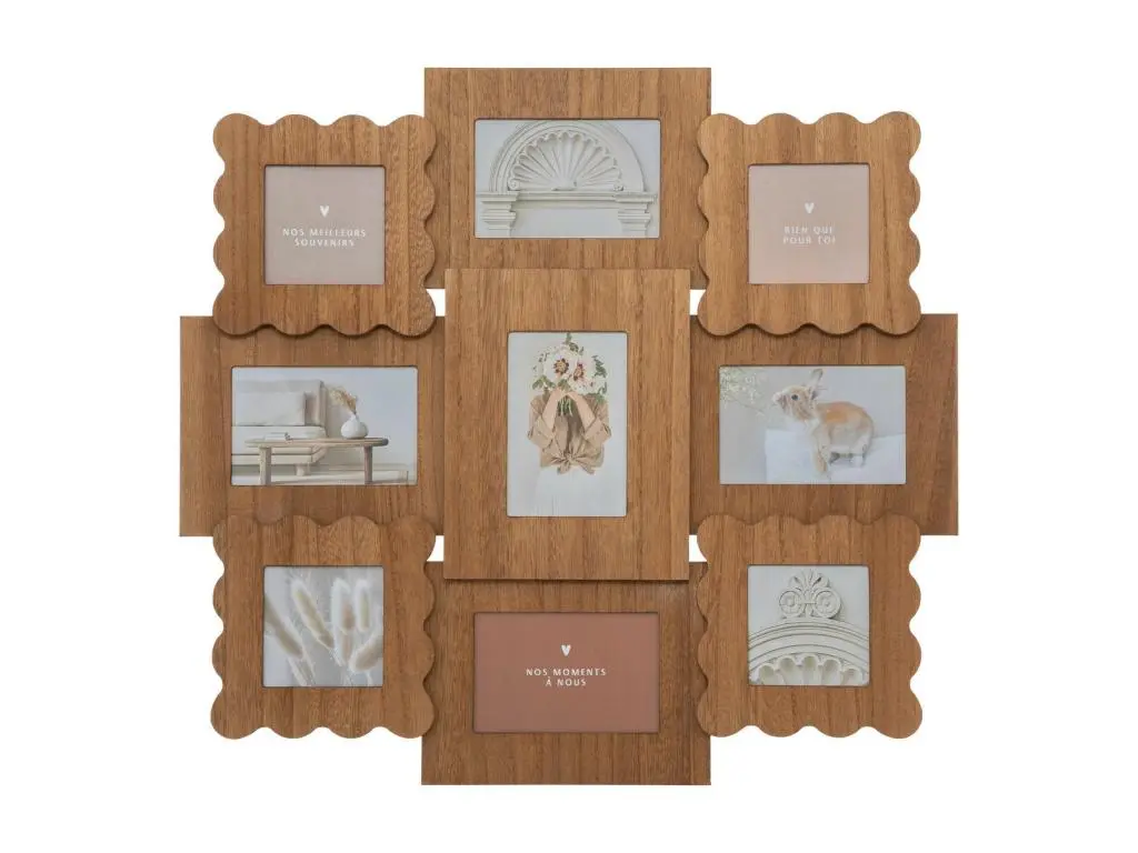 Pêle-mêle Multivues 9 Photos en bois avec relief 54.8 x 58.8 cm