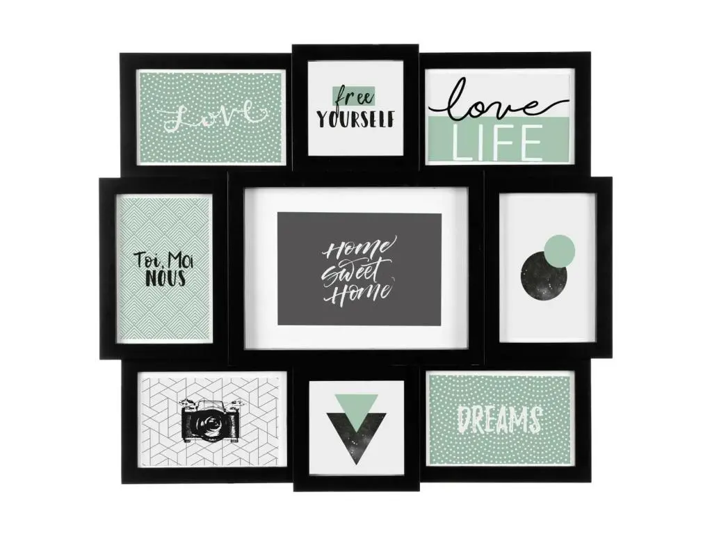 Pêle-mêle Multivues 9 photos Cadre Noir 48 x 42 cm