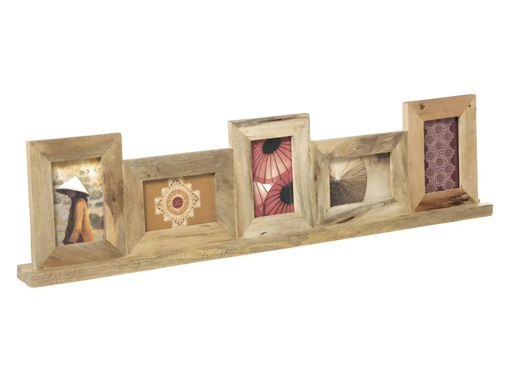 Pêle-mêle Multivues à poser 5 photos en Bois de Manguier 94.5 x 23 cm