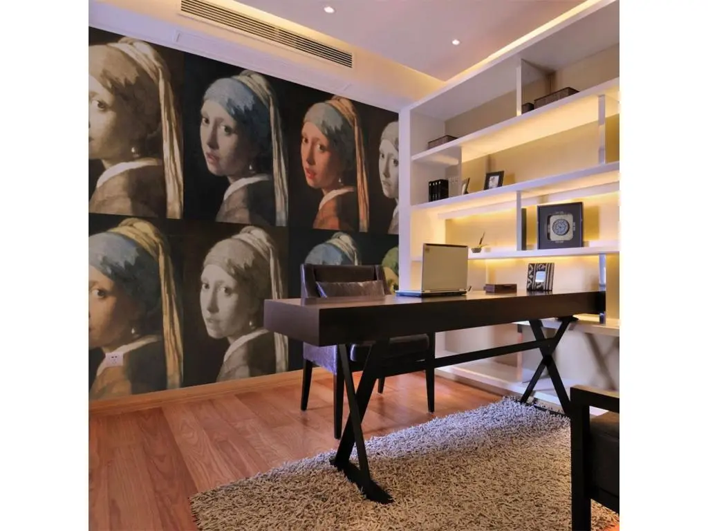 Papier peint fille avec une perle boucle d'oreille pop art - 400 x 309 cm