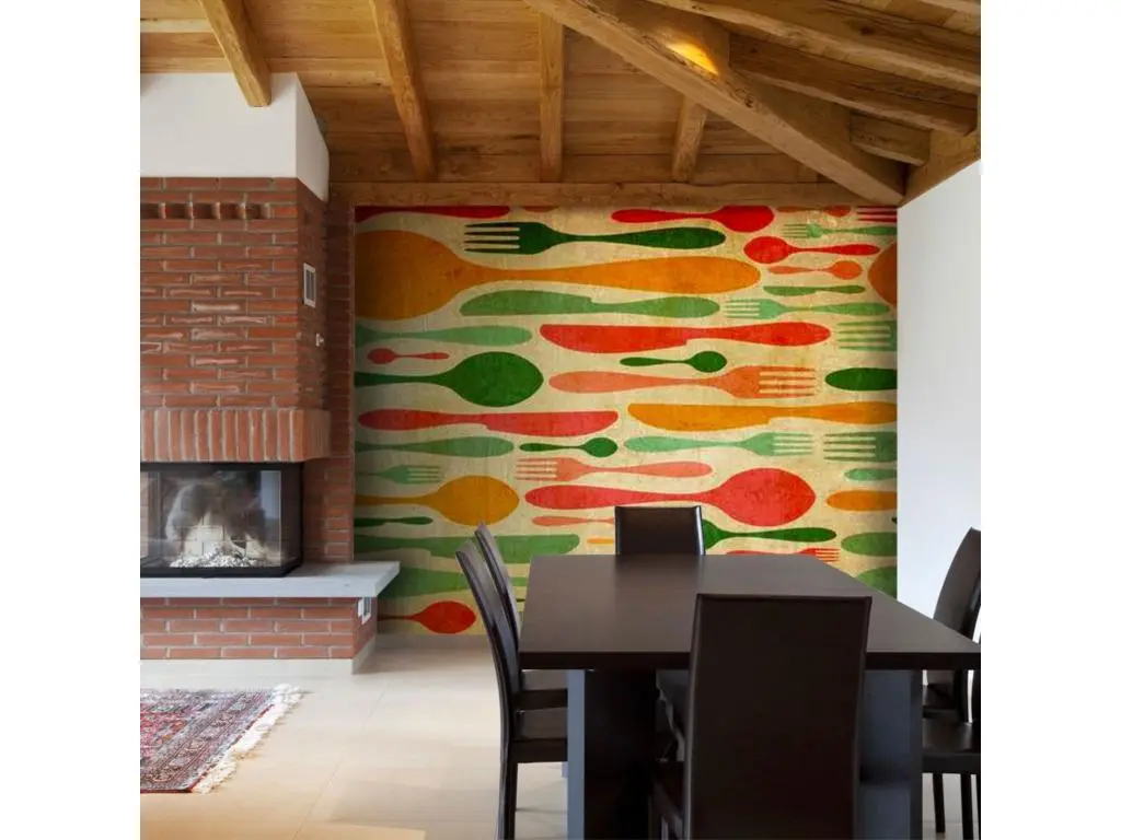 Papier peint couverts en vert et orange - 400 x 309 cm