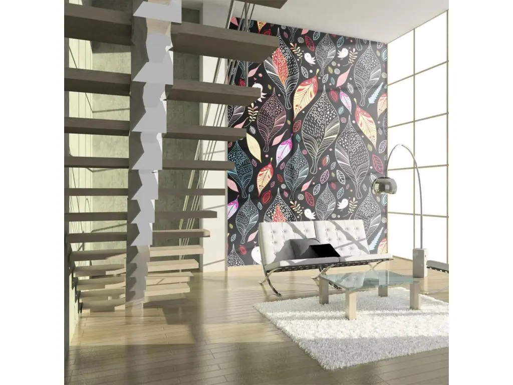 Papier peint feuilles d'automne sur fond noir - 400 x 309 cm