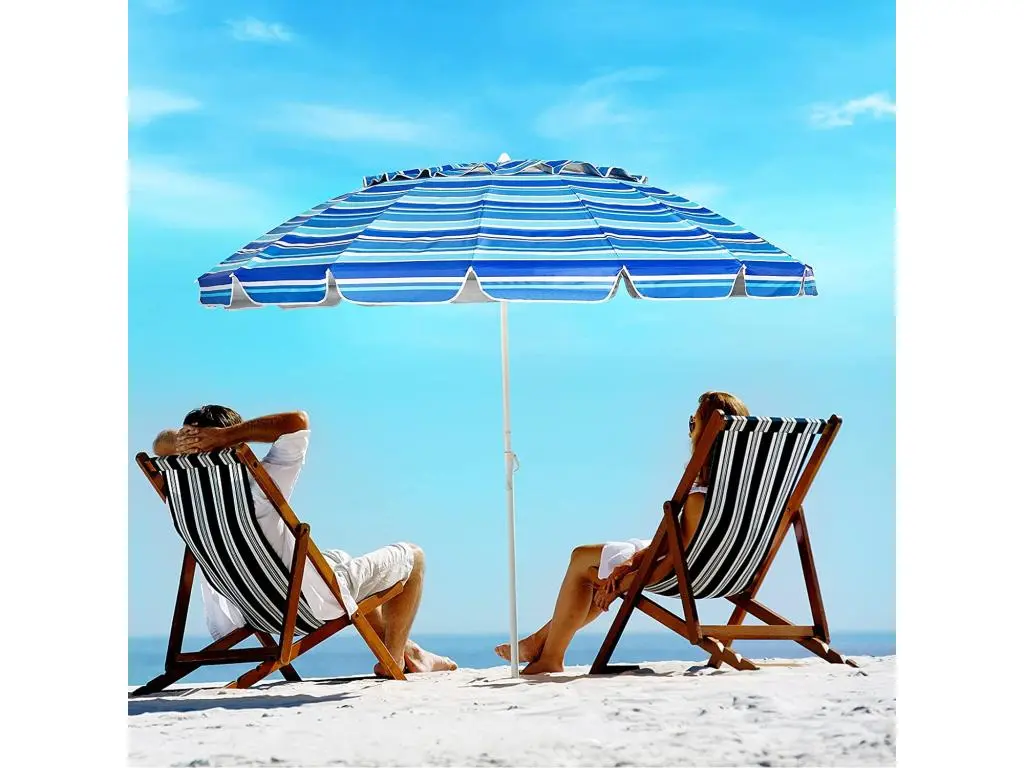 Parasol de plage inclinable ø2,45m protection solaire upf 50+ baleines en fibre de verre