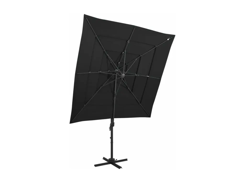 Parasol à 4 niveaux avec mât en aluminium Noir 250x250 cm