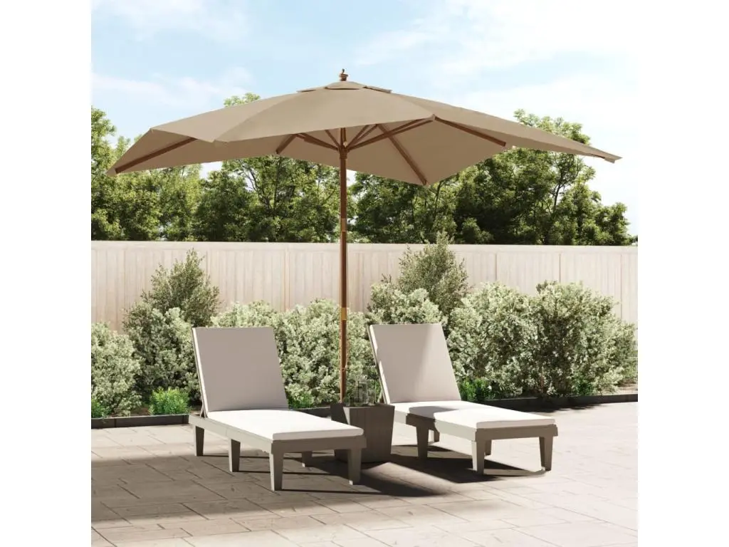 Parasol de jardin avec mât en bois taupe 300x300x273 cm