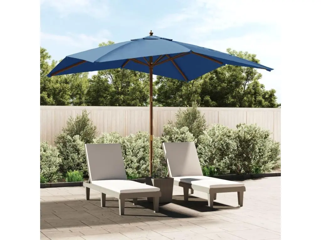 Parasol de jardin avec mât en bois bleu azuré 300x300x273 cm