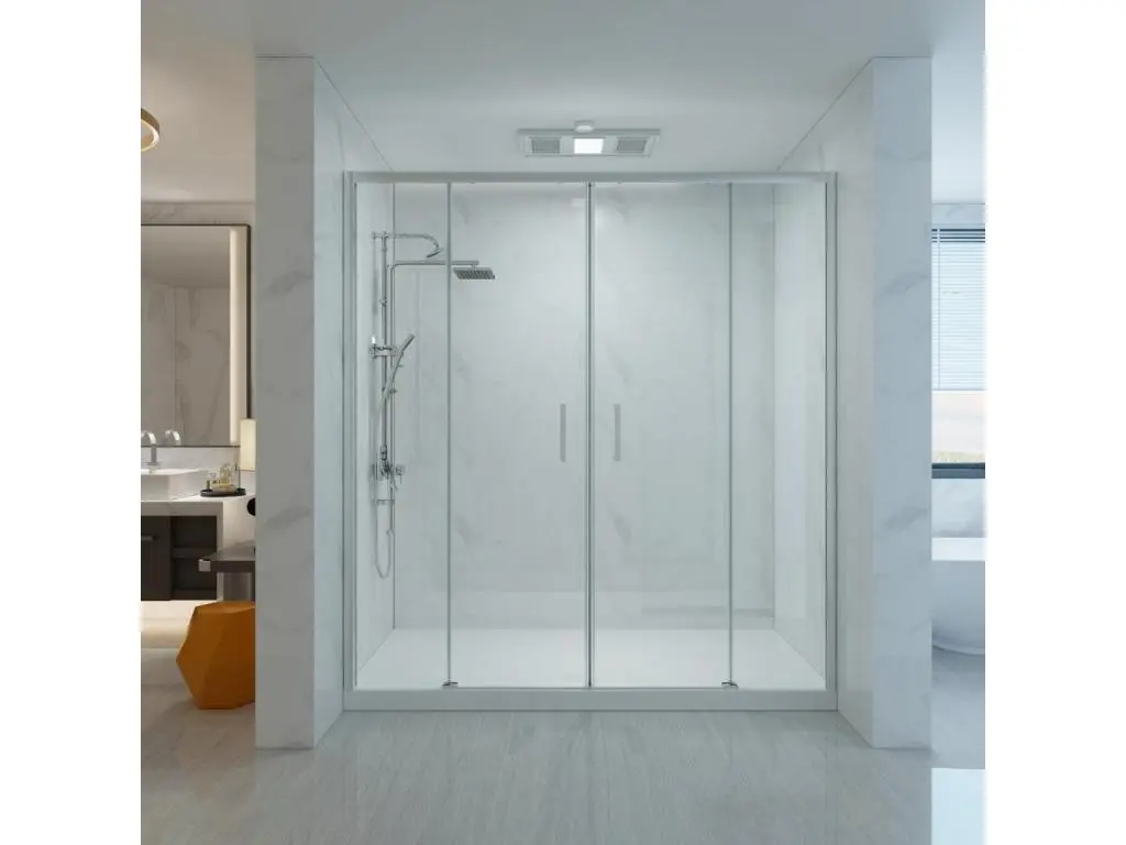 Paroi de douche 160 cm murale avec entrée facilitée avec deux verres fixes et deux coulissants hauteur 200 cm