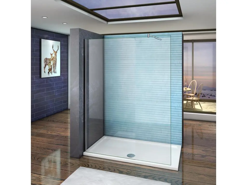 Paroi de douche 110x200cm verre 10mm avec barre de fixation 70-120cm en cylindrique, paroi de douche à l'italienne en verre securit anticalcaire