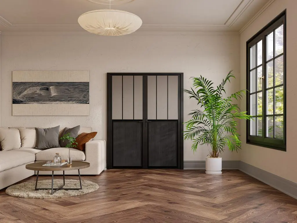 Bloc porte atelier double noir en MDF et verre trempé - 2 x H204 x L73 cm - ERMELO