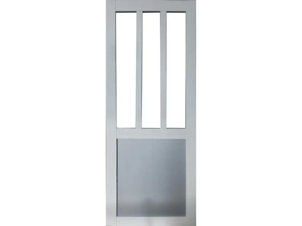 Porte Coulissante Atelier Blanc Et Panneaux Gris Ral7035 Vitrée H204 X L73 Gd Menuiseries