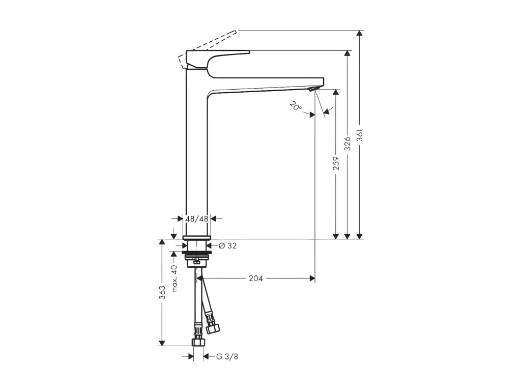HANSGROHE Mitigeur lavabo Metropol 260 poignée manette, bonde Push-Open noir chromé brossé