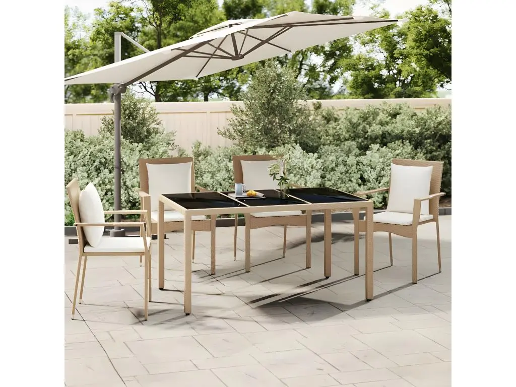 vidaxl Table de jardin plateau en verre Résine tressée verre trempé