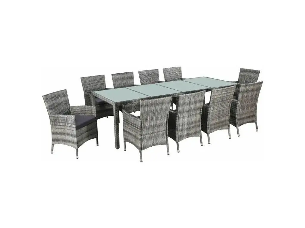 Table rectangulaire et 10 chaises de jardin résine tressée gris Mik