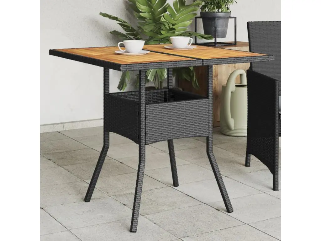 vidaxl Table de jardin et dessus en bois d'acacia noir résine tressée