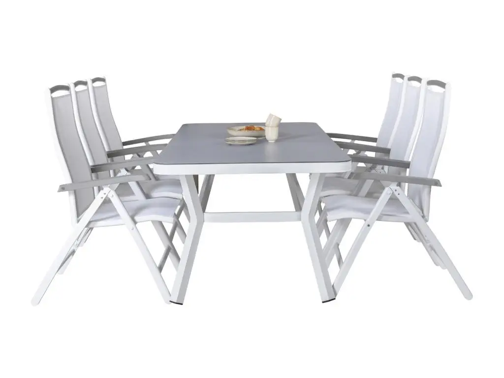 Virya Ensemble de table et chaises de jardin, table 100x200cm et 6 chaises 5posalu Albany, blanc, gris.