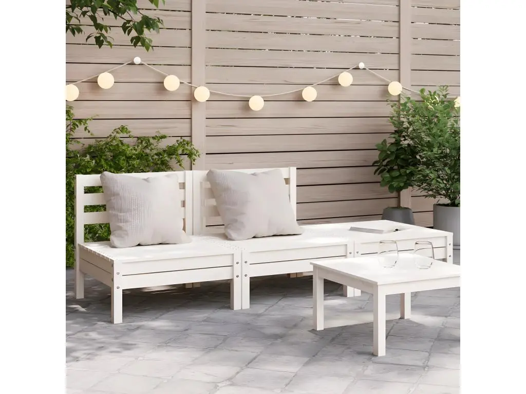 Canapé de jardin 3 places blanc bois de pin massif