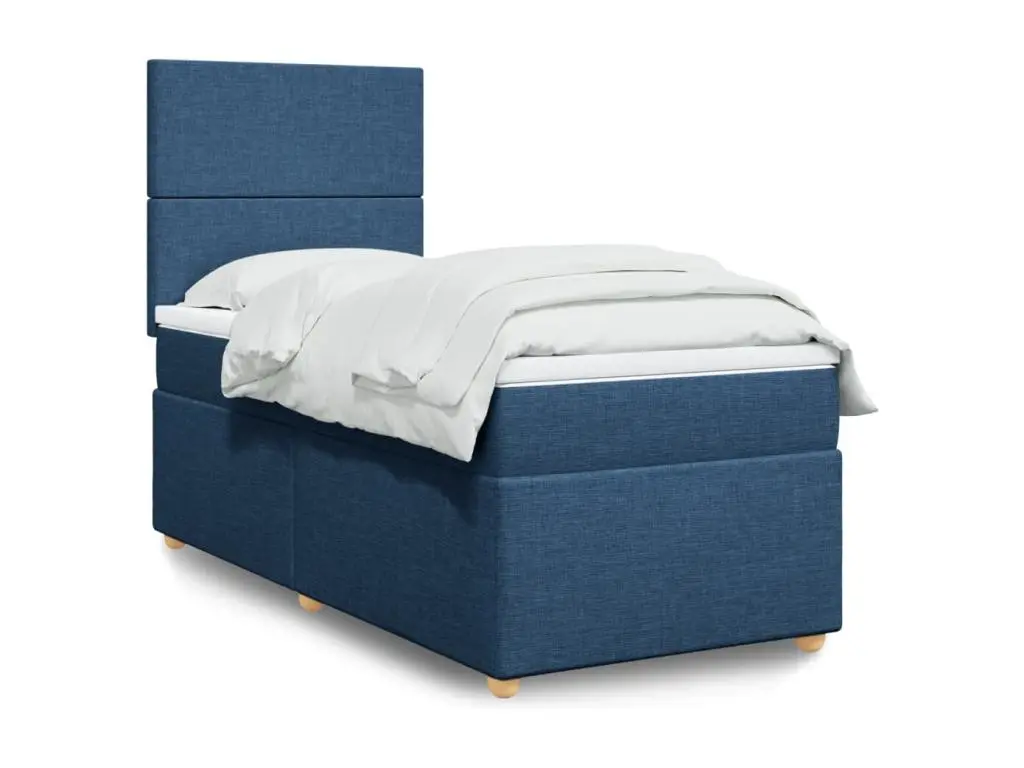 Clicnbuy Sommier à lattes de lit avec matelas Bleu 90x200 cm Tissu