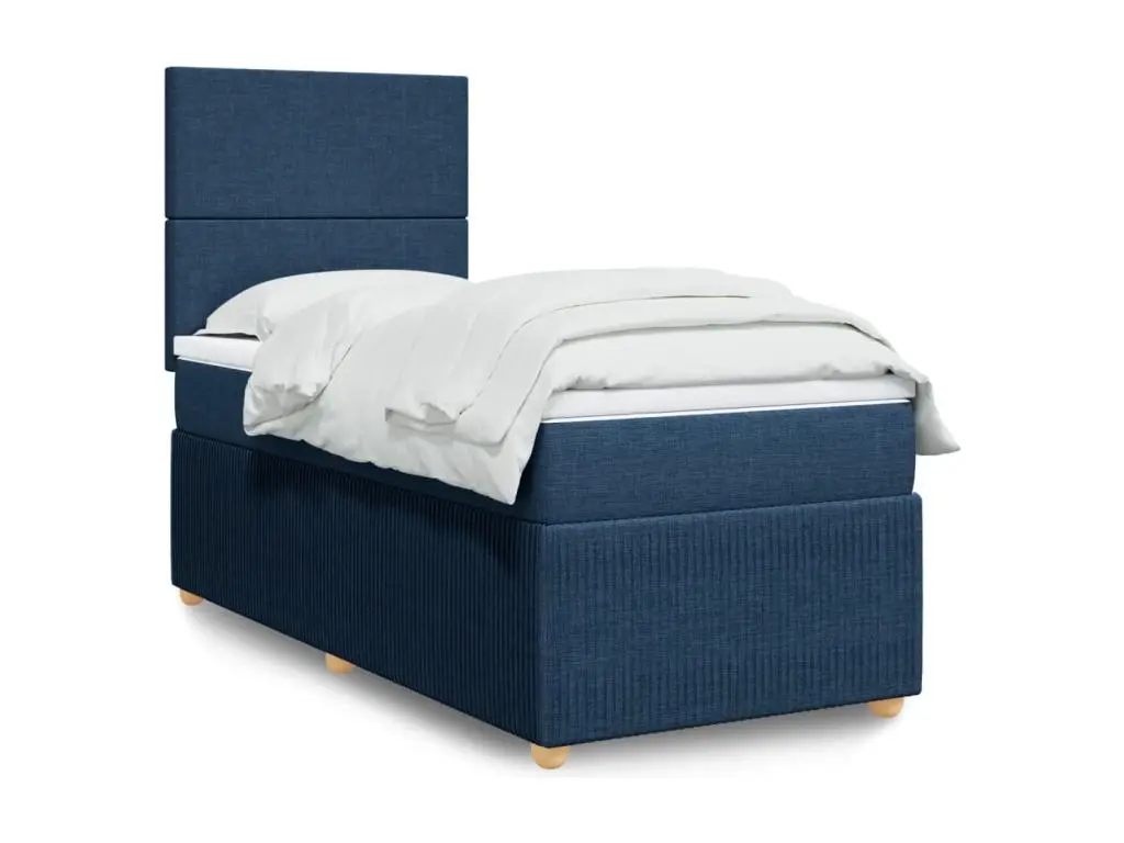 Clicnbuy Sommier à lattes de lit avec matelas Bleu 100x200 cm Tissu
