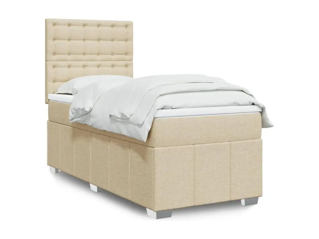 Clicnbuy Sommier à lattes de lit avec matelas Crème 100x200 cm Tissu