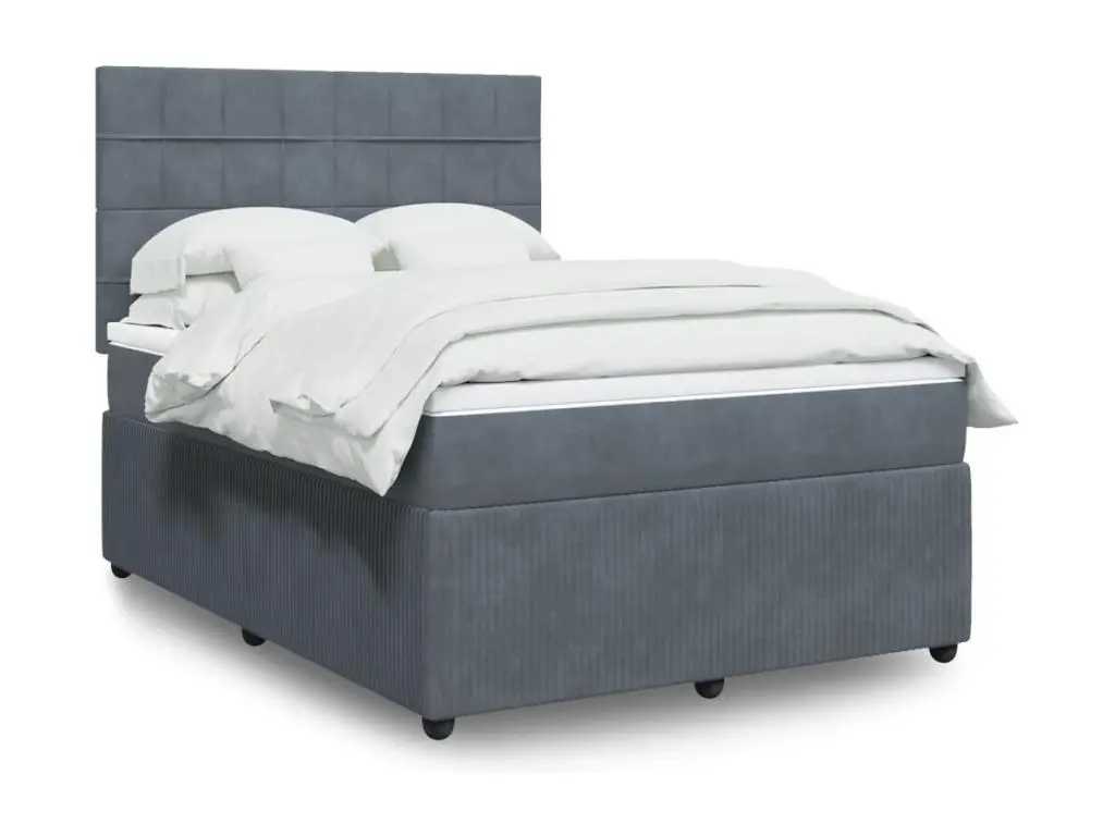 Clicnbuy Sommier à lattes de lit et matelas Gris foncé 140x190cm Velours